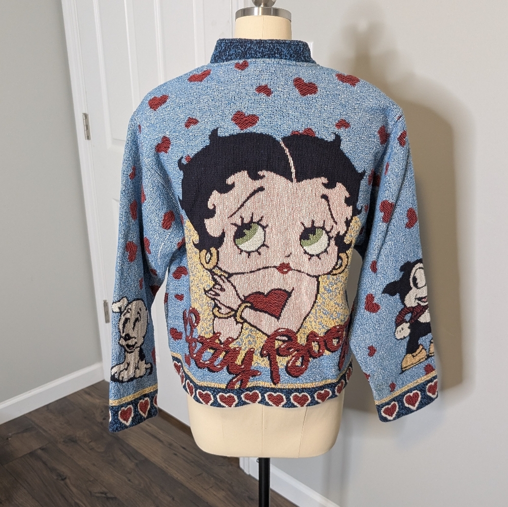 Sugar Street Weavers Betty Boop Vintage 90s Tapestry Sweater Vintage Cartoon M - Picture 3 of 10